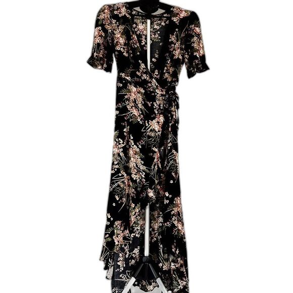 Coco + Carmen Boho Black Floral High-Low Wrap Maxi Dress (S/M) Cottagecore - Picture 5 of 12